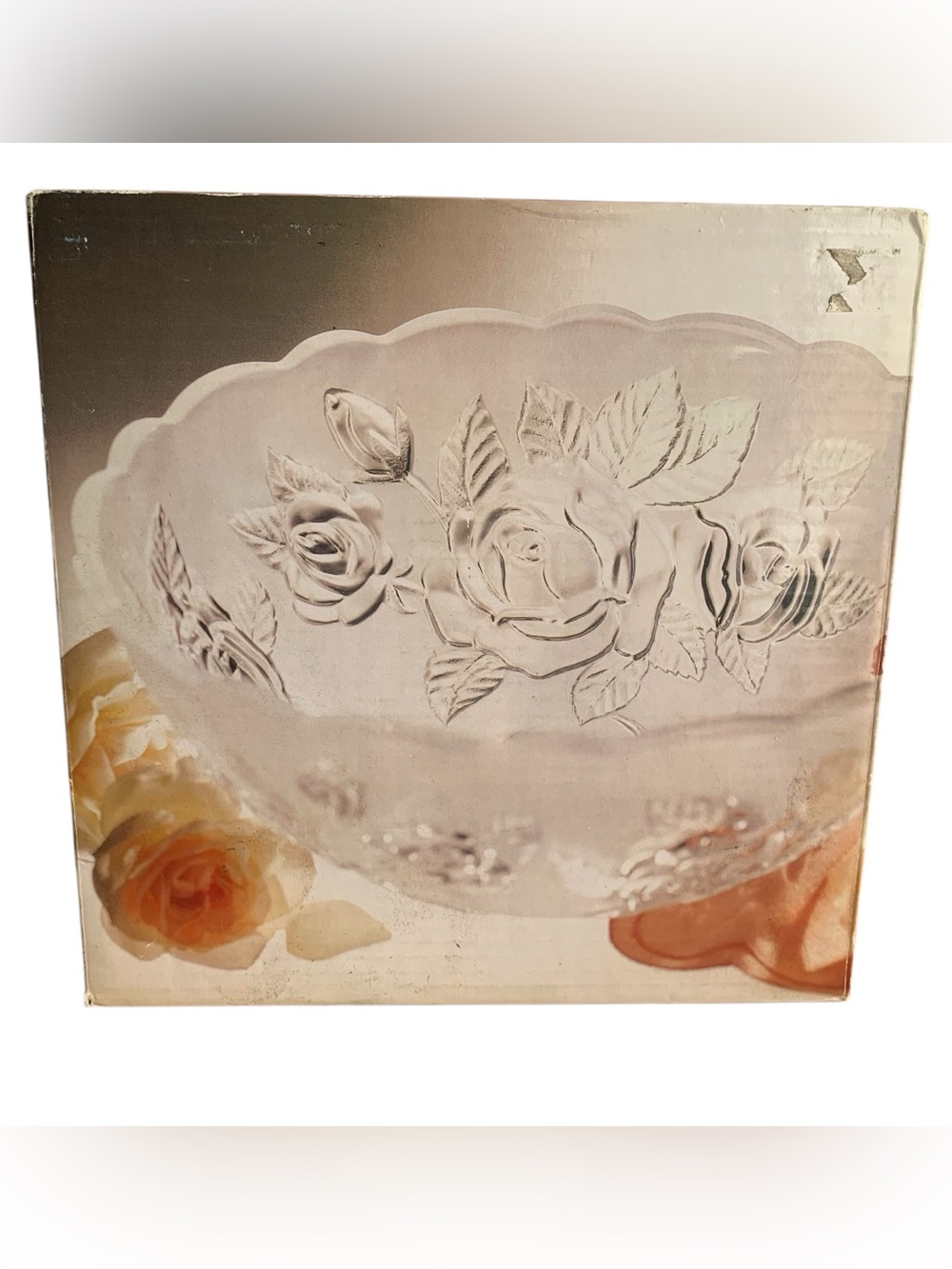 Rose Parade Vintage Floral Embossed Glassware 11" Serveware Glass Salad Bowl